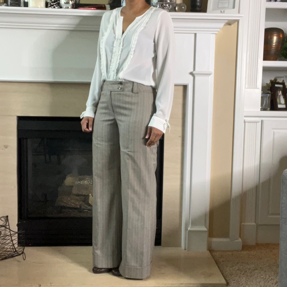 Ann Taylor Ann Herringbone Pinstriped Wide Leg Big Cuff Pants, 8